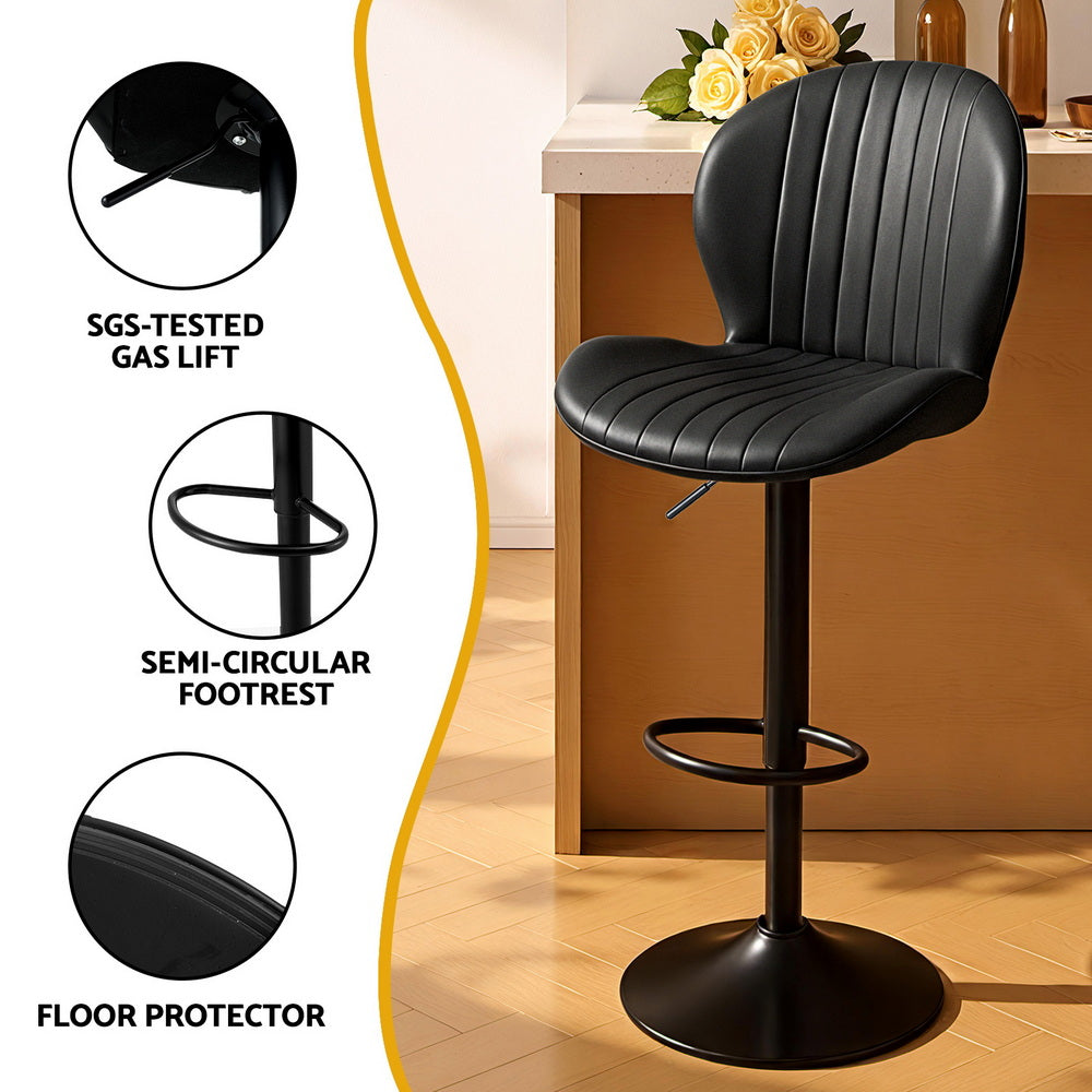Table & Bar Stools: Artiss 4x Bar Stools Kitchen Swivel Gas Lift Counter Chair Shell Leather Black