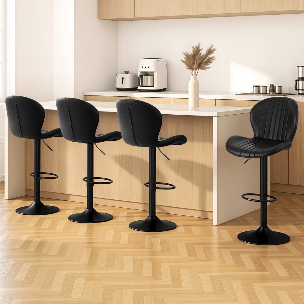 Table & Bar Stools: Artiss 4x Bar Stools Kitchen Swivel Gas Lift Counter Chair Shell Leather Black