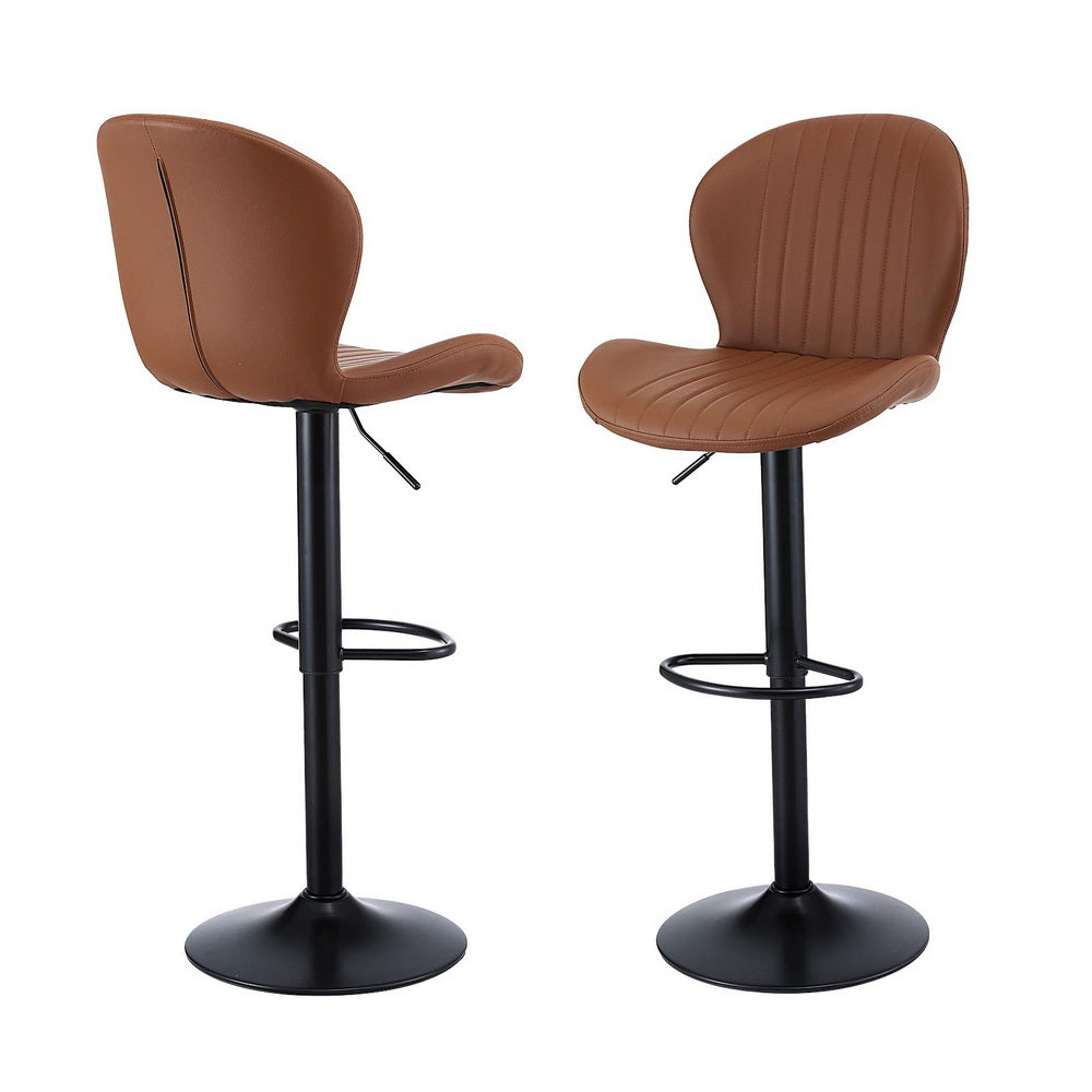 Table & Bar Stools: Artiss 2x Bar Stools Kitchen Swivel Gas Lift Counter Chair Shell Leather Brown