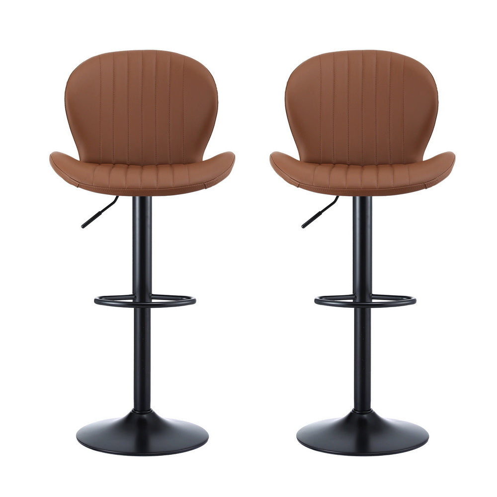 Table & Bar Stools: Artiss 2x Bar Stools Kitchen Swivel Gas Lift Counter Chair Shell Leather Brown