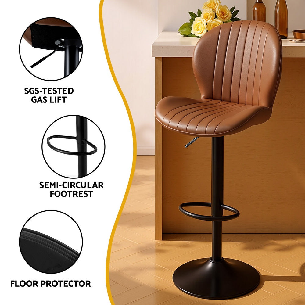 Table & Bar Stools: Artiss 2x Bar Stools Kitchen Swivel Gas Lift Counter Chair Shell Leather Brown