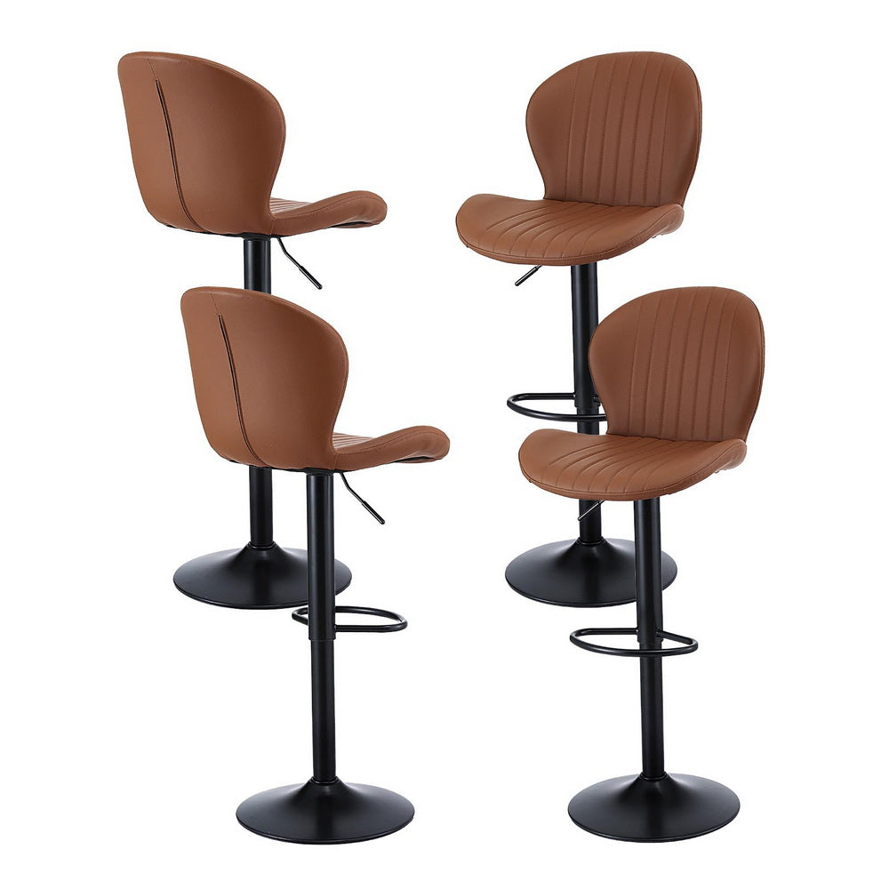 Table & Bar Stools: Artiss 4x Bar Stools Kitchen Swivel Gas Lift Counter Chair Shell Leather Brown
