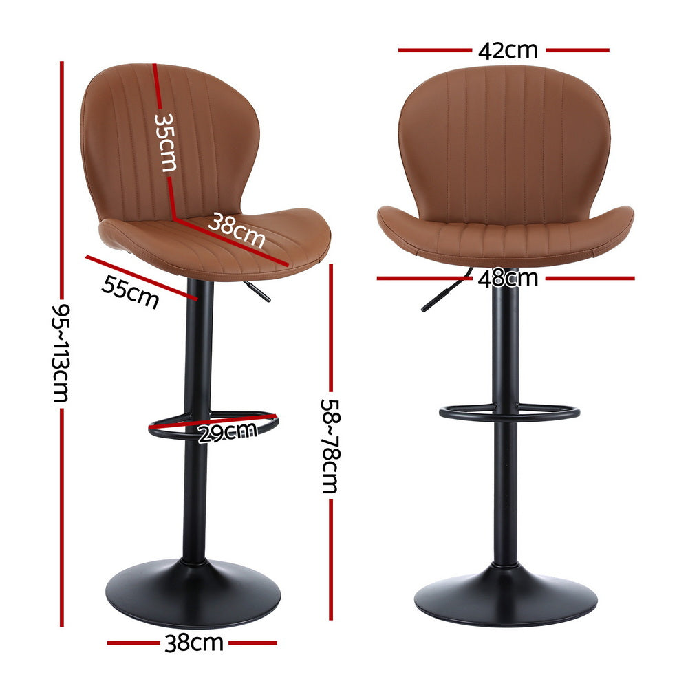 Table & Bar Stools: Artiss 4x Bar Stools Kitchen Swivel Gas Lift Counter Chair Shell Leather Brown