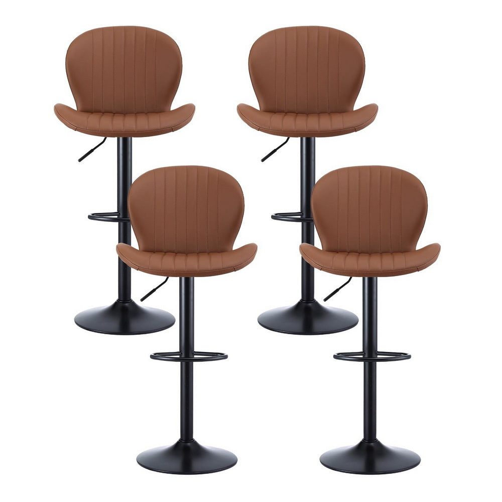 Table & Bar Stools: Artiss 4x Bar Stools Kitchen Swivel Gas Lift Counter Chair Shell Leather Brown