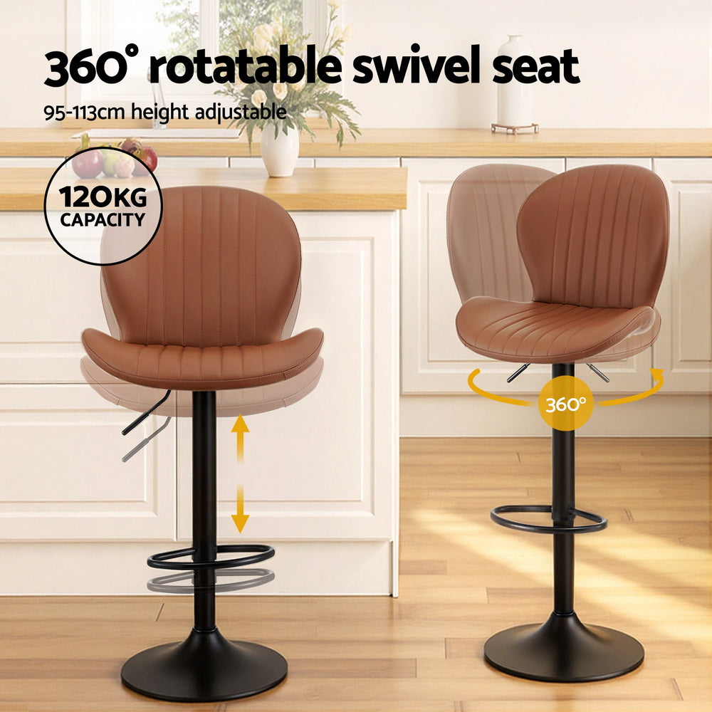Table & Bar Stools: Artiss 4x Bar Stools Kitchen Swivel Gas Lift Counter Chair Shell Leather Brown
