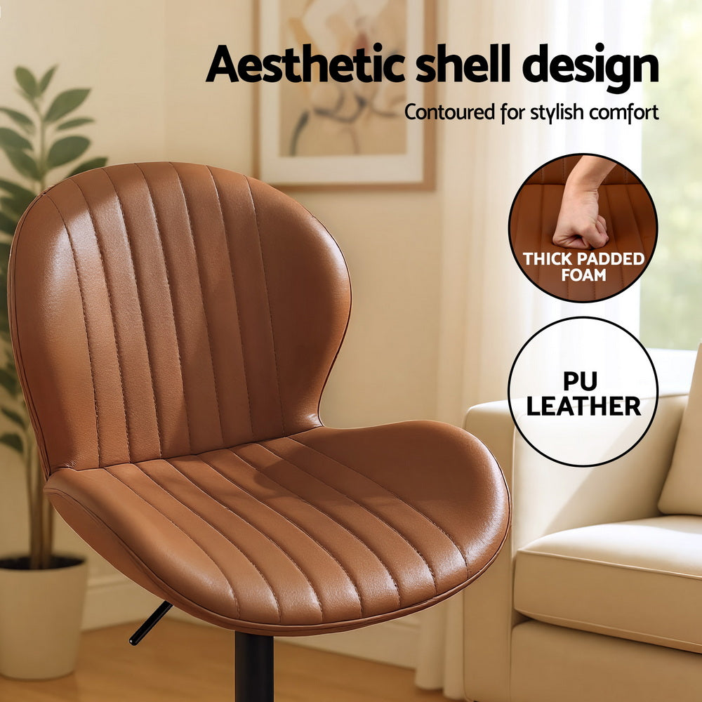 Table & Bar Stools: Artiss 4x Bar Stools Kitchen Swivel Gas Lift Counter Chair Shell Leather Brown
