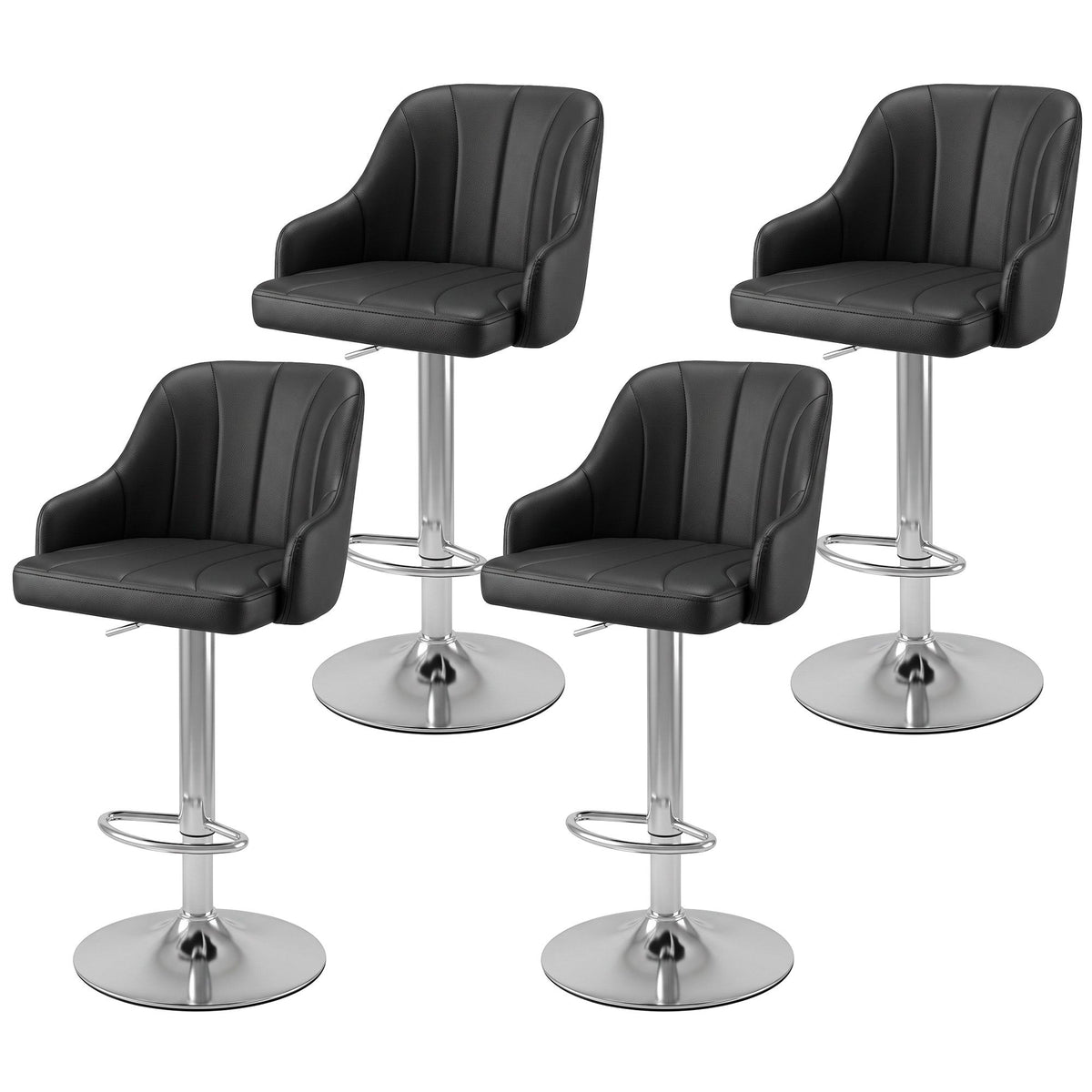 Artiss Bar Stool X4 Gas Lift Adjustable Curved Striped Backrest PU Leather Black