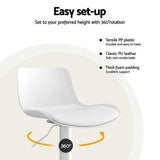 Table & Bar Stools: Artiss Bar Stools Kitchen Swivel Gas Lift Stool Leather Dining Chairs White x2