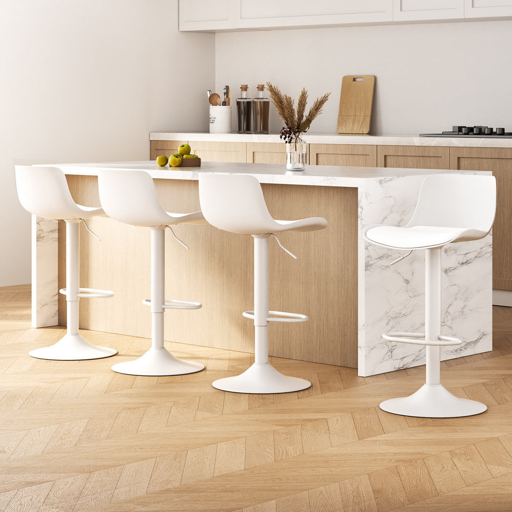 Table & Bar Stools: 4x Artiss Bar Stools Kitchen Swivel Gas Lift Stool Leather Dining Chairs White