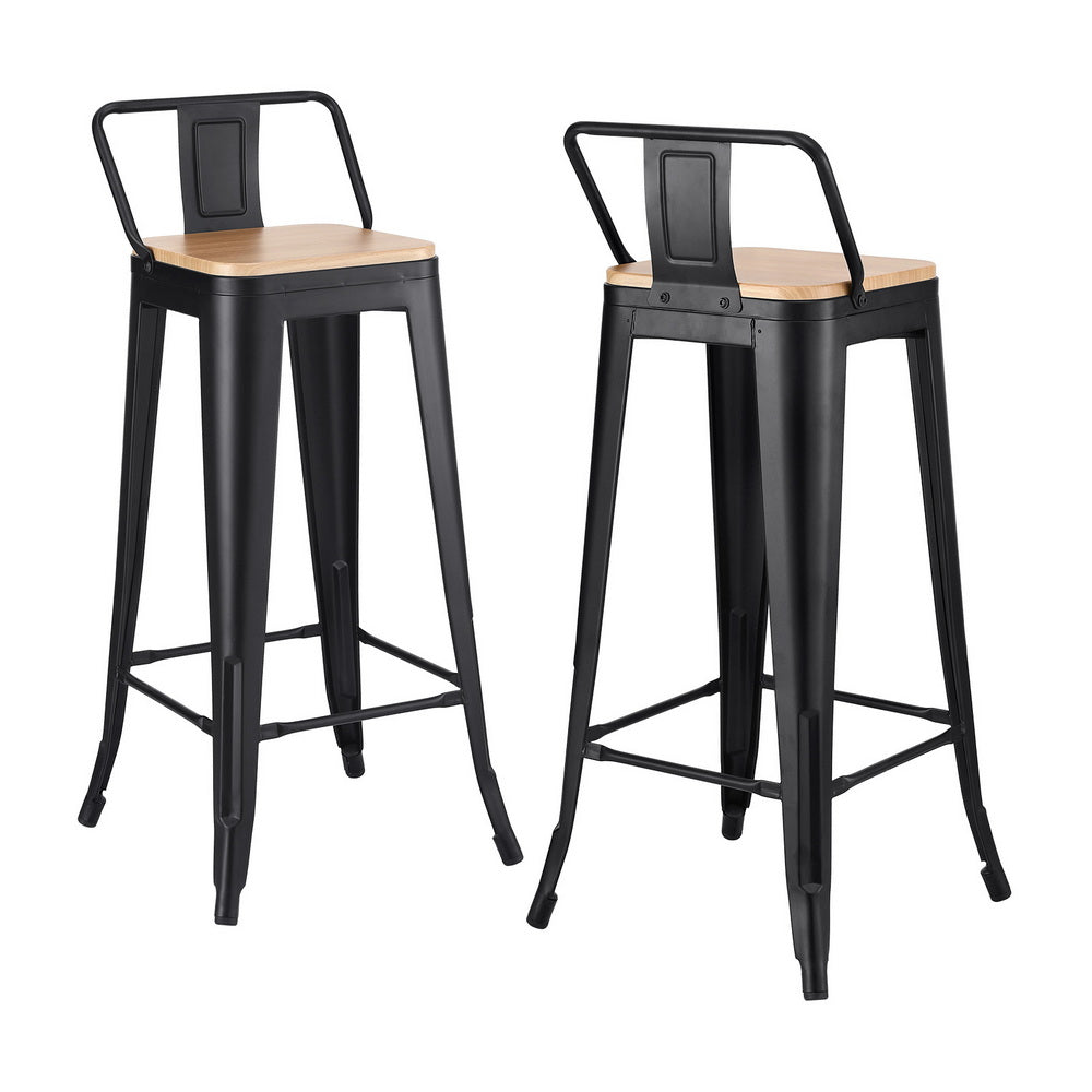 Table & Bar Stools: Artiss 2x Bar Stools Kitchen Counter High Chair Dining Stackable Metal Black