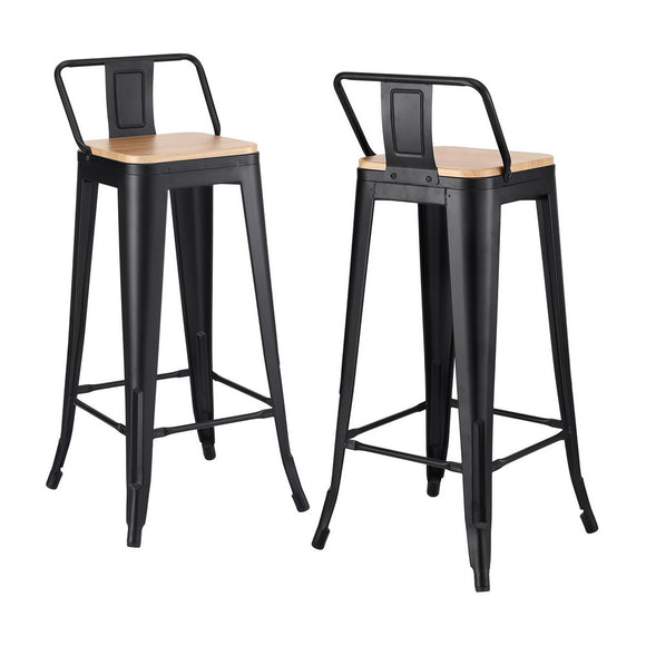 Artiss 2x Bar Stools Kitchen Counter High Chair Dining Stackable Metal Black