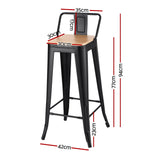 Artiss 2x Bar Stools Kitchen Counter High Chair Dining Stackable Metal Black