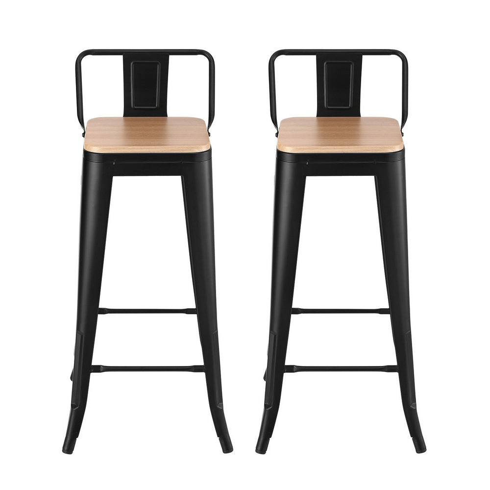 Table & Bar Stools: Artiss 2x Bar Stools Kitchen Counter High Chair Dining Stackable Metal Black