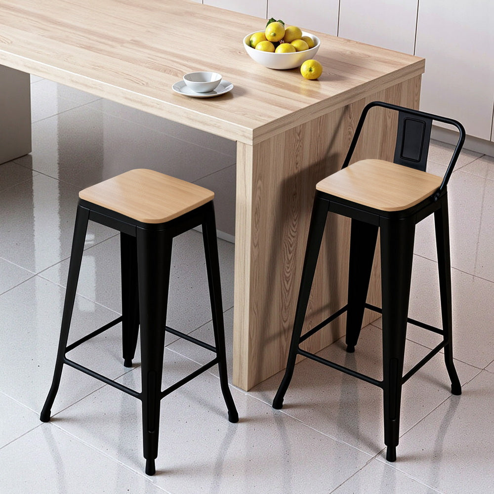 Table & Bar Stools: Artiss 2x Bar Stools Kitchen Counter High Chair Dining Stackable Metal Black