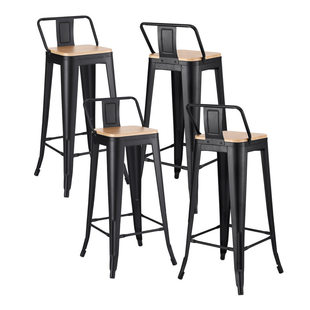 Table & Bar Stools: Artiss 4x Bar Stools Kitchen Counter High Chair Dining Stackable Metal Black