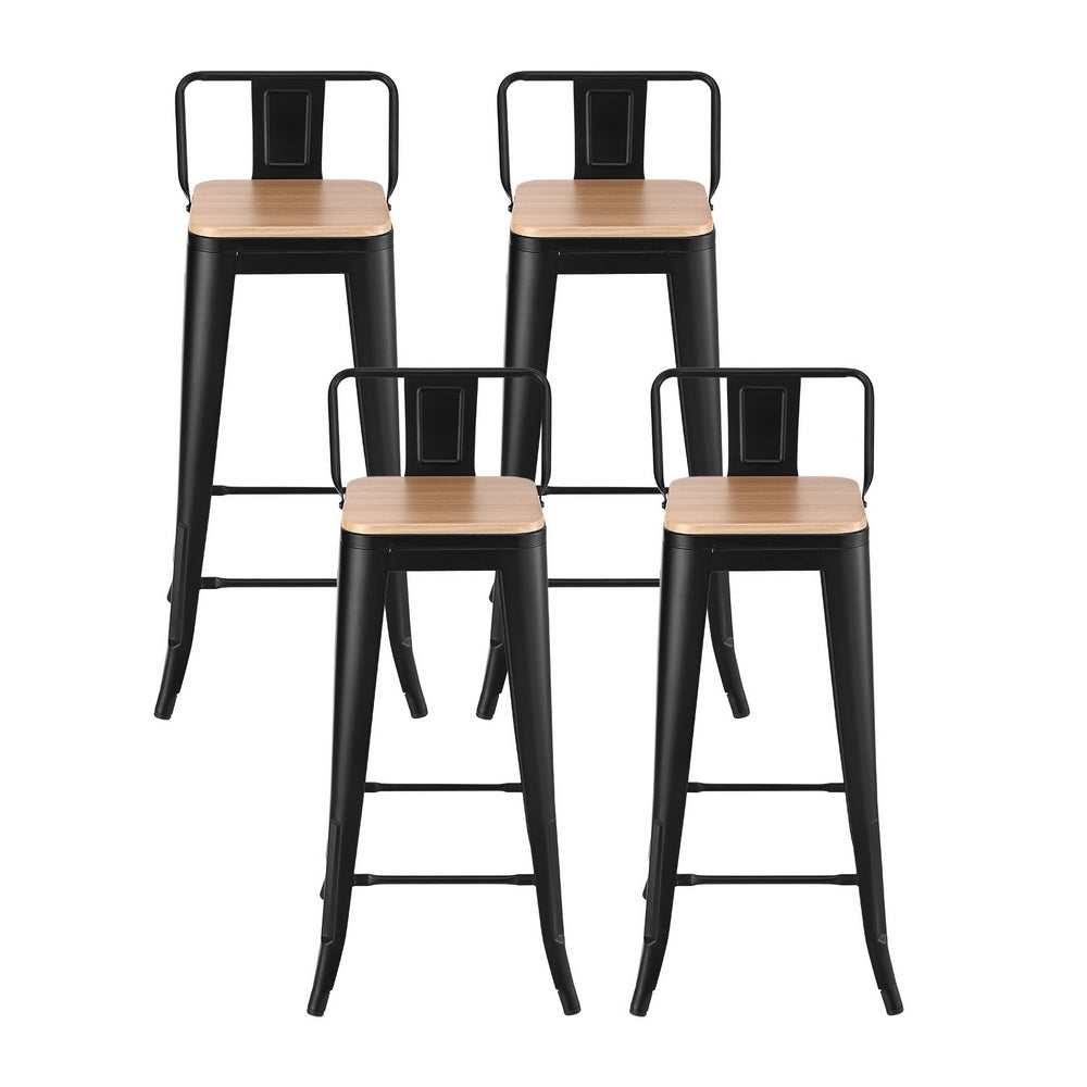 Table & Bar Stools: Artiss 4x Bar Stools Kitchen Counter High Chair Dining Stackable Metal Black