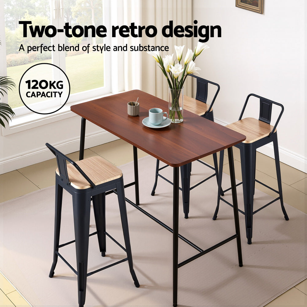 Table & Bar Stools: Artiss 4x Bar Stools Kitchen Counter High Chair Dining Stackable Metal Black