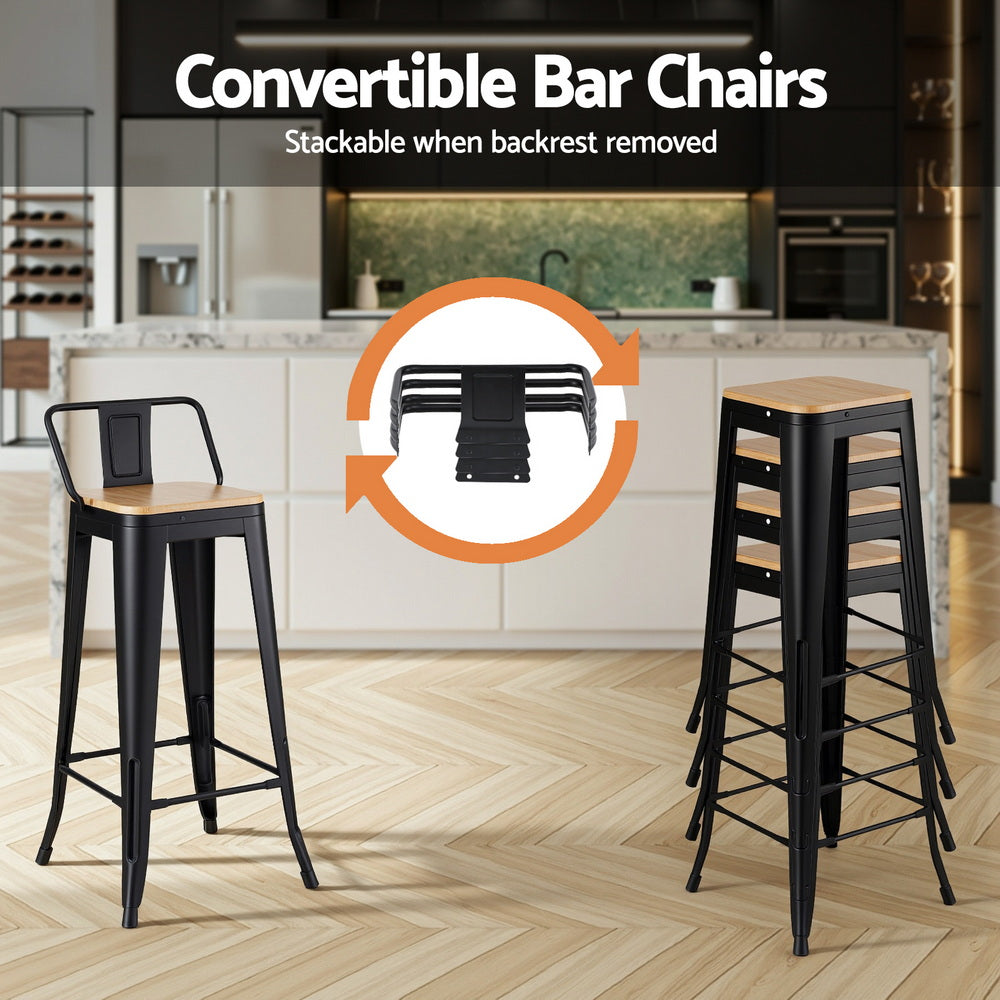 Table & Bar Stools: Artiss 4x Bar Stools Kitchen Counter High Chair Dining Stackable Metal Black