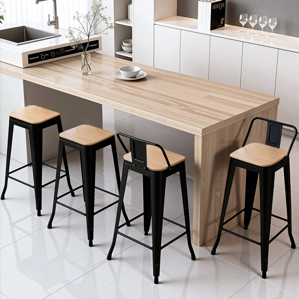 Table & Bar Stools: Artiss 4x Bar Stools Kitchen Counter High Chair Dining Stackable Metal Black