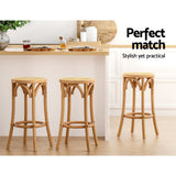 Table & Bar Stools: Artiss Bar Stool Rattan Seat Wooden