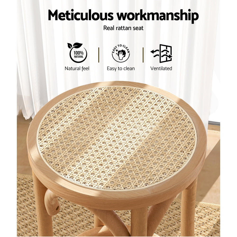Table & Bar Stools: Artiss Bar Stool Rattan Seat Wooden