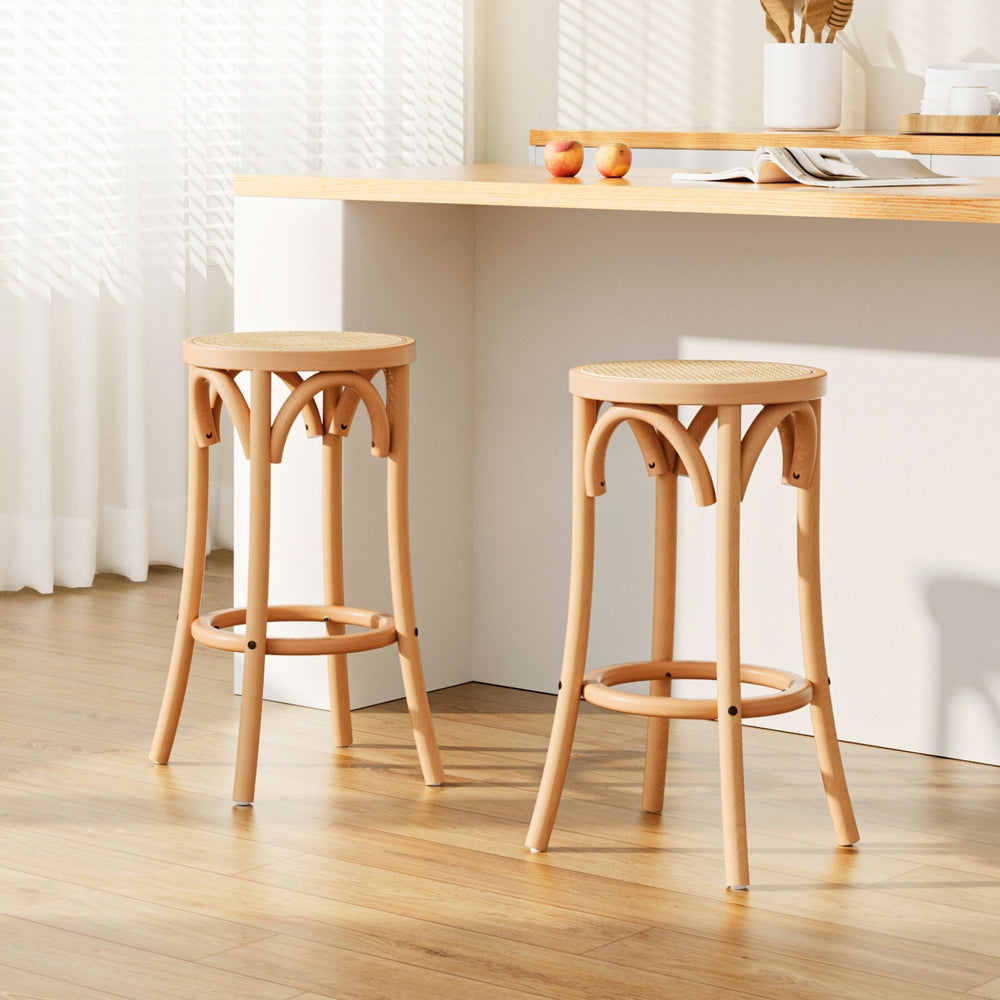 Table & Bar Stools: Artiss 2x Bar Stoosl Rattan Seat Wooden