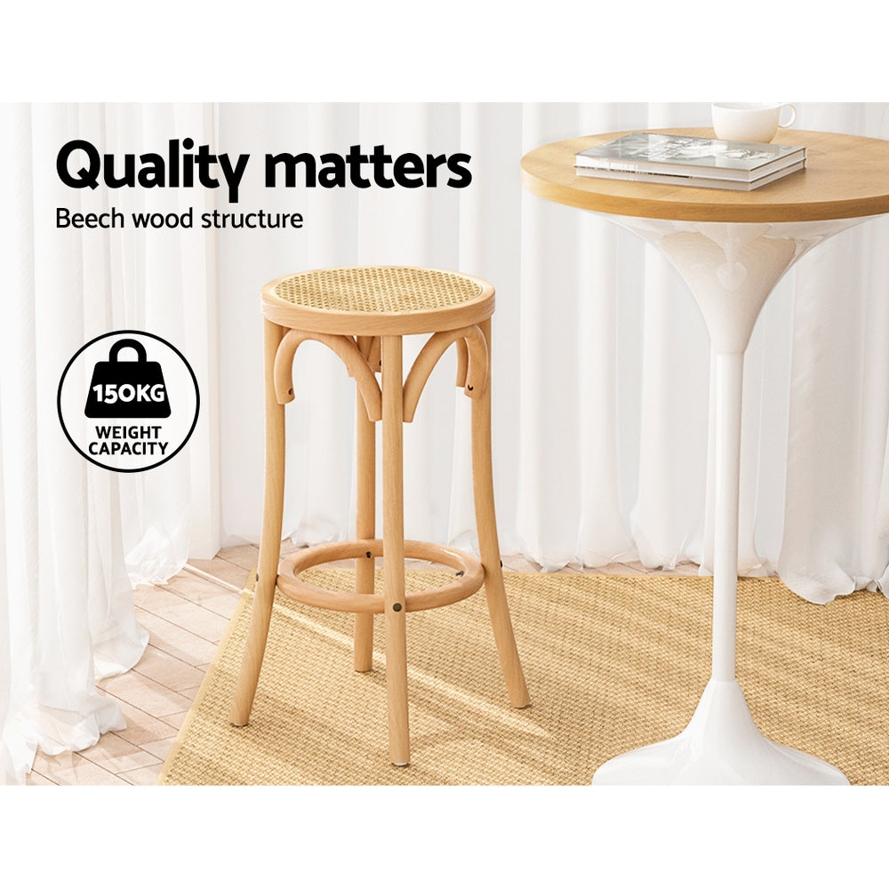 Table & Bar Stools: Artiss 2x Bar Stoosl Rattan Seat Wooden