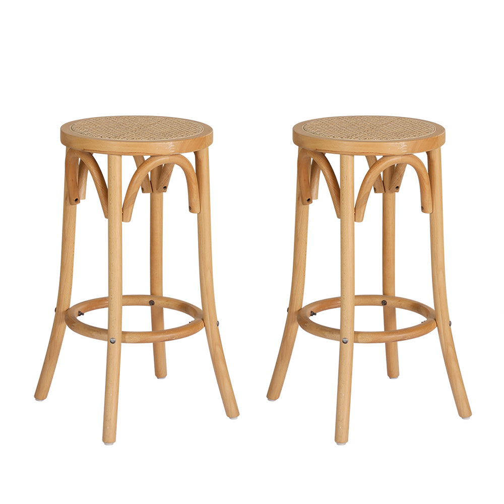 Table & Bar Stools: Artiss 2x Bar Stoosl Rattan Seat Wooden