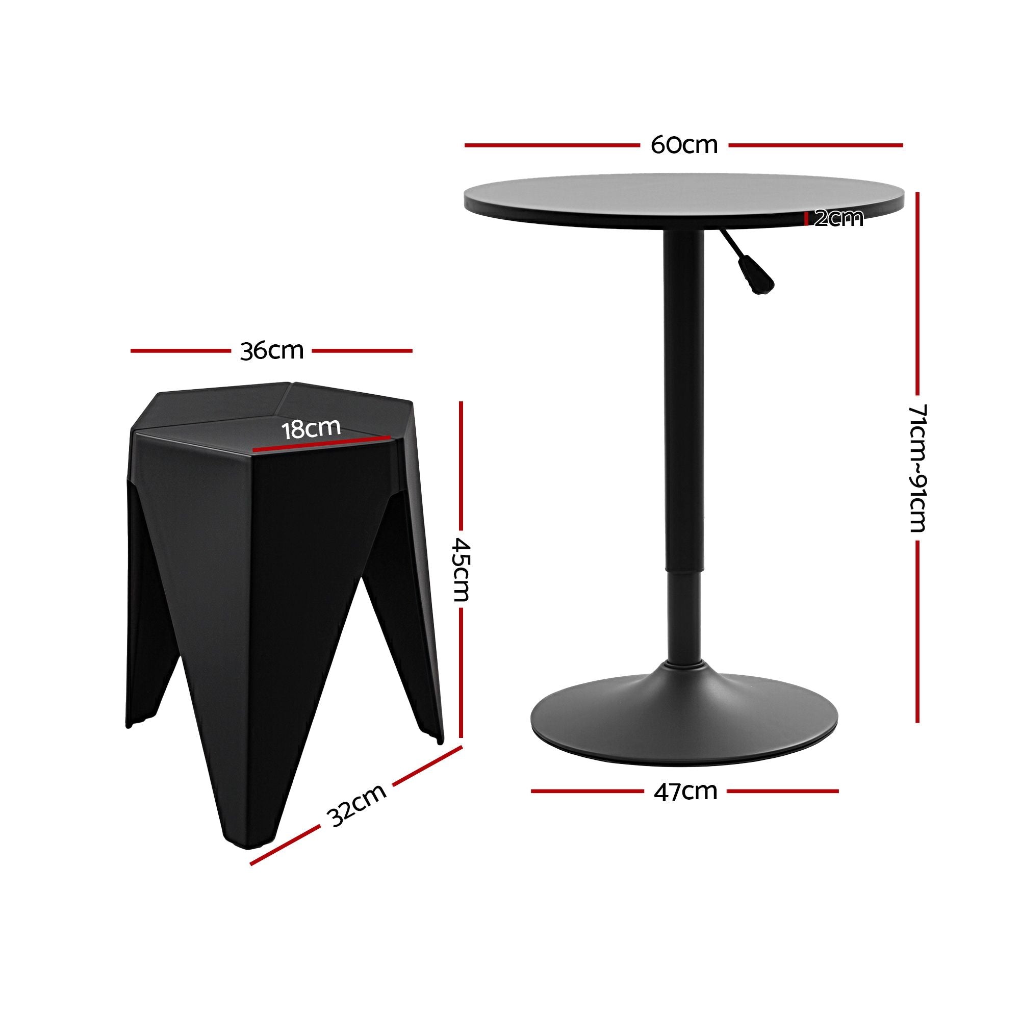 Artiss Bar Stools and Table Set 3PCS Dining Desk Kitchen Chairs Cafe Pub Black