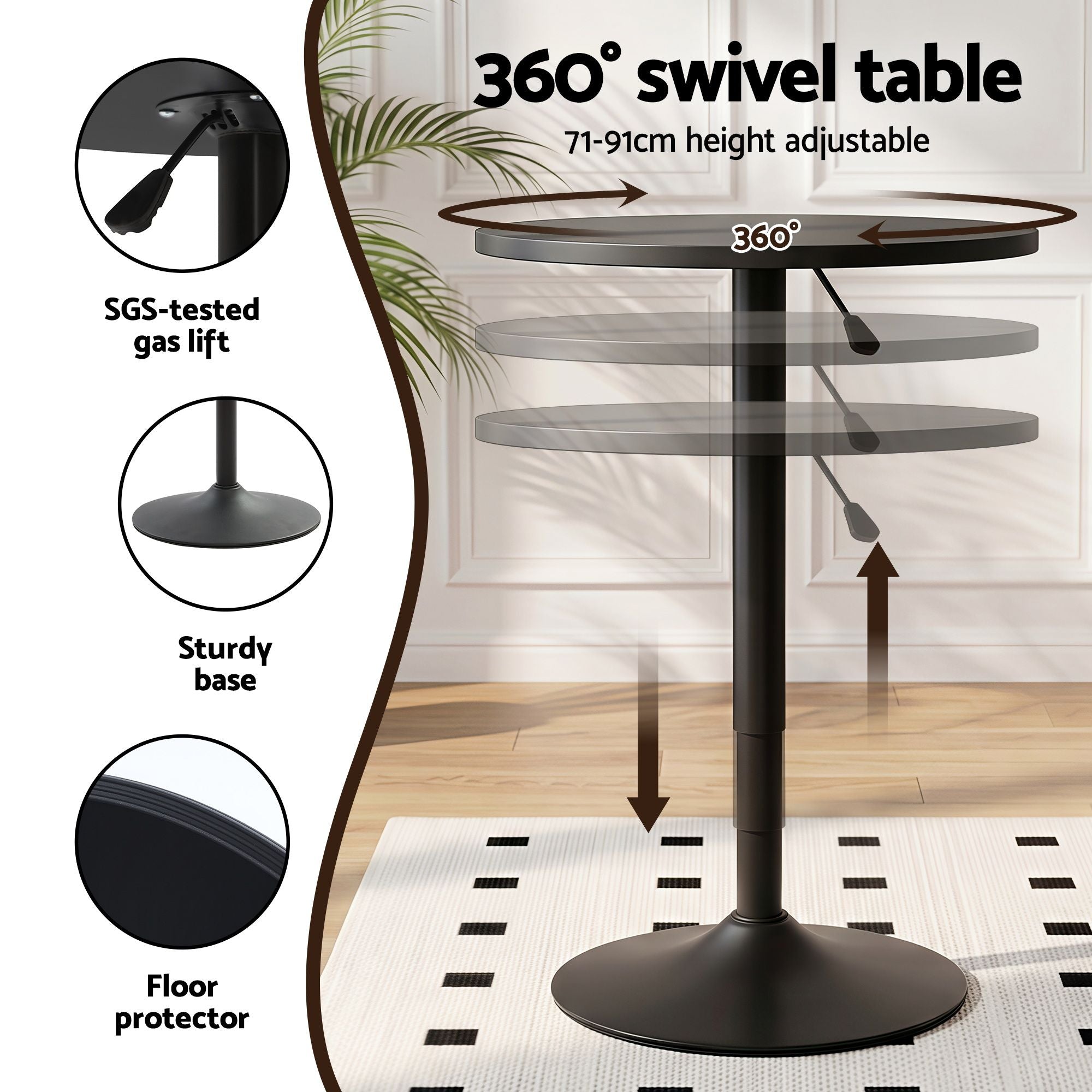 Artiss Bar Stools and Table Set 3PCS Dining Desk Kitchen Chairs Cafe Pub Black