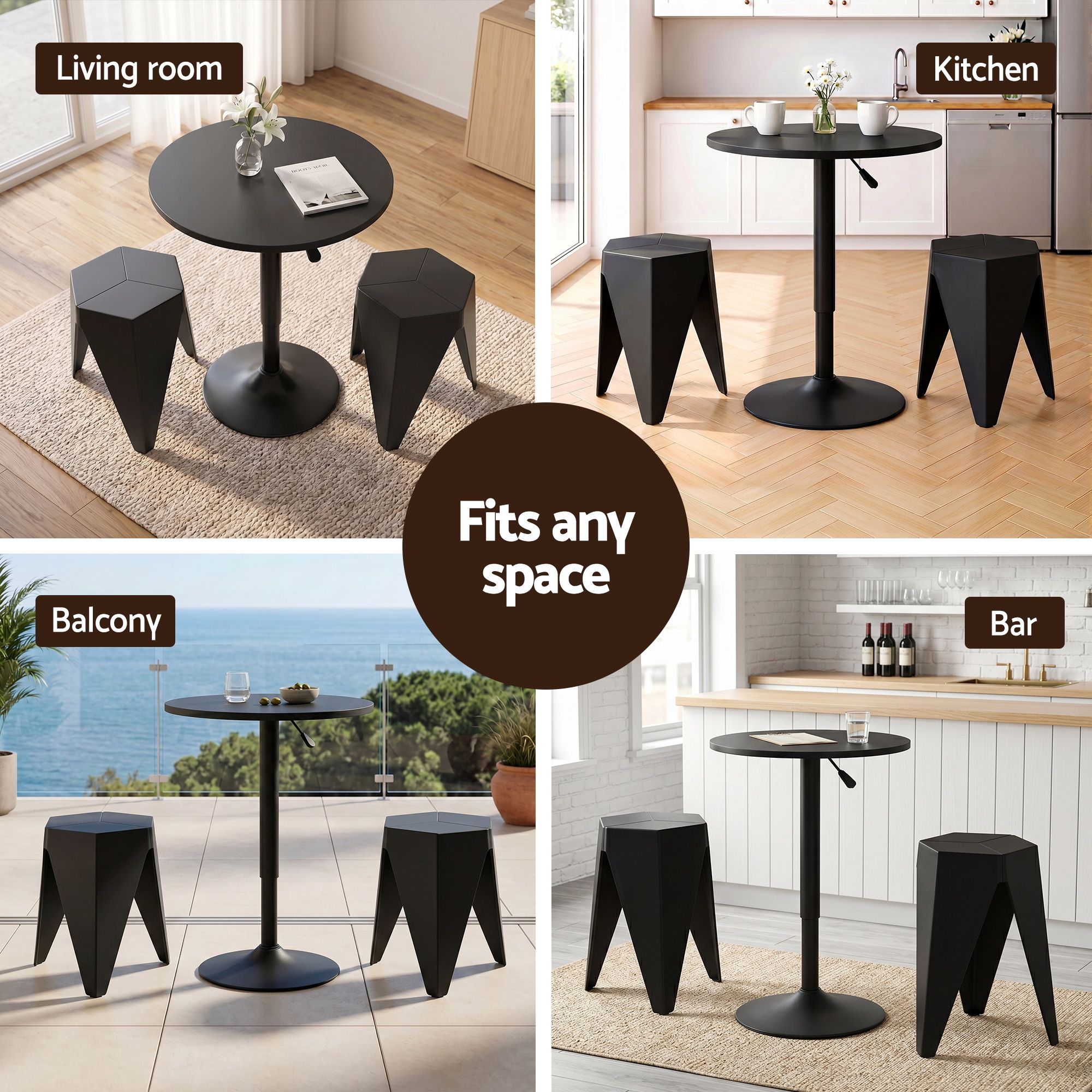 Artiss Bar Stools and Table Set 3PCS Dining Desk Kitchen Chairs Cafe Pub Black