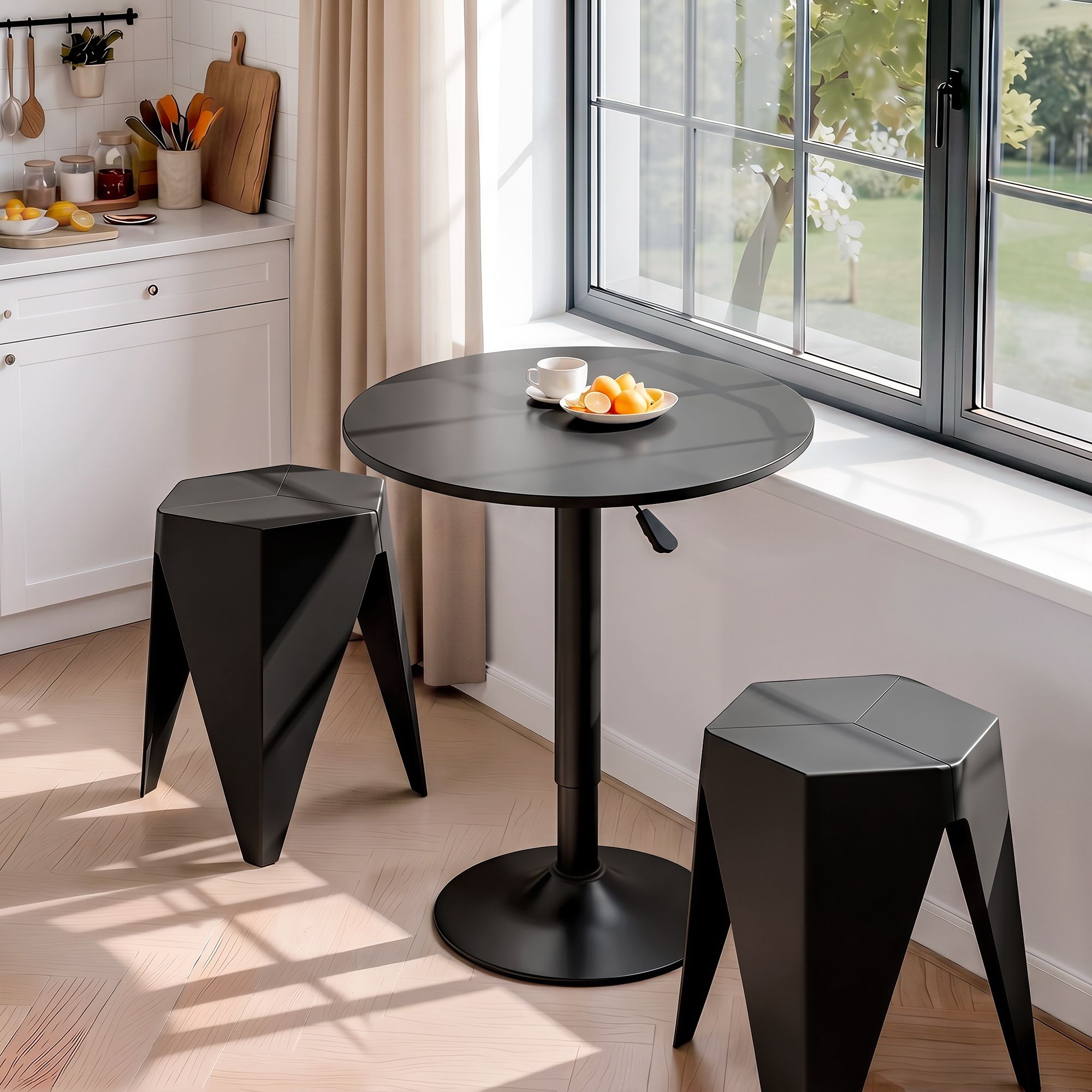 Artiss Bar Stools and Table Set 3PCS Dining Desk Kitchen Chairs Cafe Pub Black