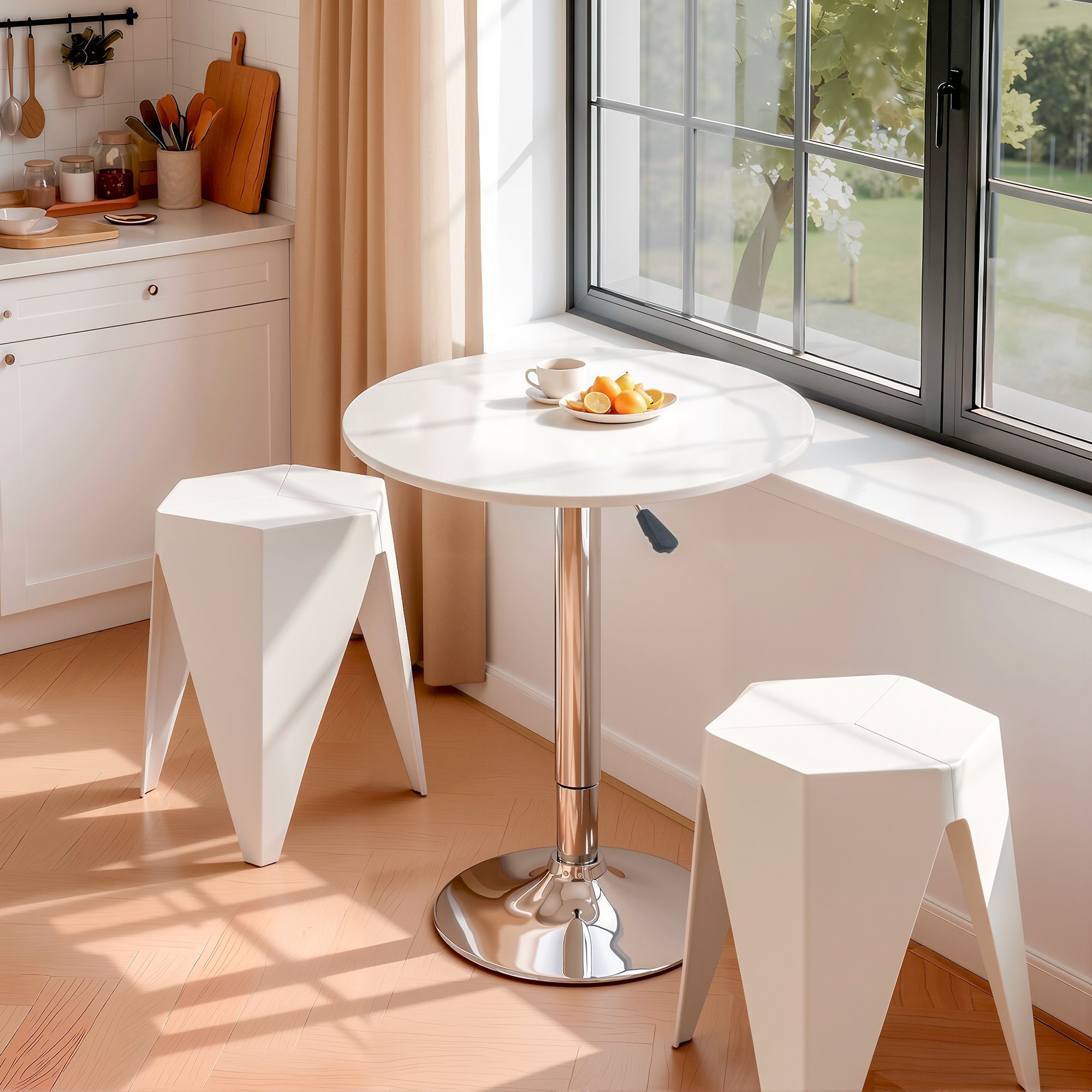 Artiss Bar Stools and Table Set 3PCS Dining Desk Kitchen Chairs Cafe Pub White