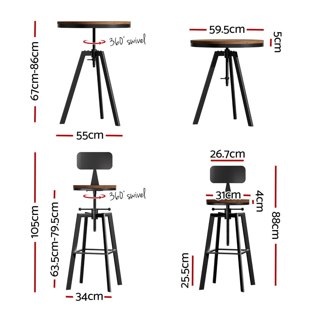 Table & Bar Stools: Artiss Bar Table and Stools Set Dining Desk Industrial Kitchen Chairs Cafe Pub