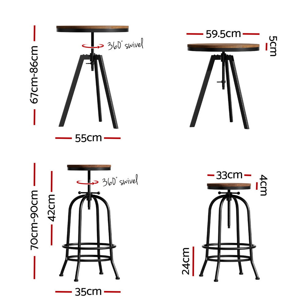 Table & Bar Stools: Artiss Bar Table Stools Set Dining Desk Industrial Kitchen Chairs Cafe Pub