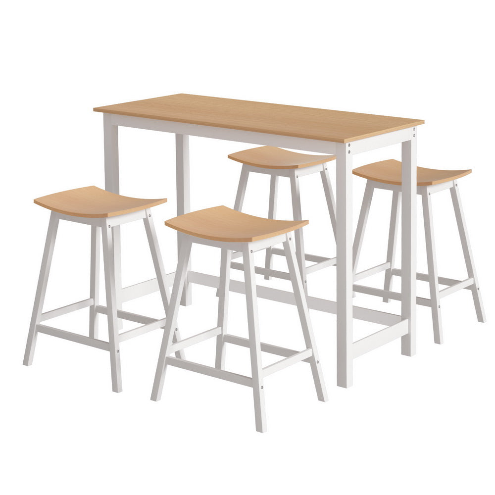 Table & Bar Stools: Artiss Bar Table and Stools Set Dining Desk Solid Wood Kitchen Chairs Cafe Pub