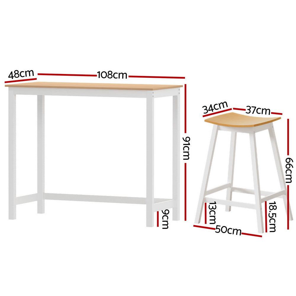 Table & Bar Stools: Artiss Bar Table and Stools Set Dining Desk Solid Wood Kitchen Chairs Cafe Pub