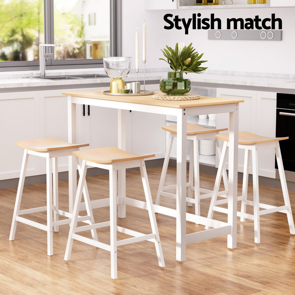 Table & Bar Stools: Artiss Bar Table and Stools Set Dining Desk Solid Wood Kitchen Chairs Cafe Pub