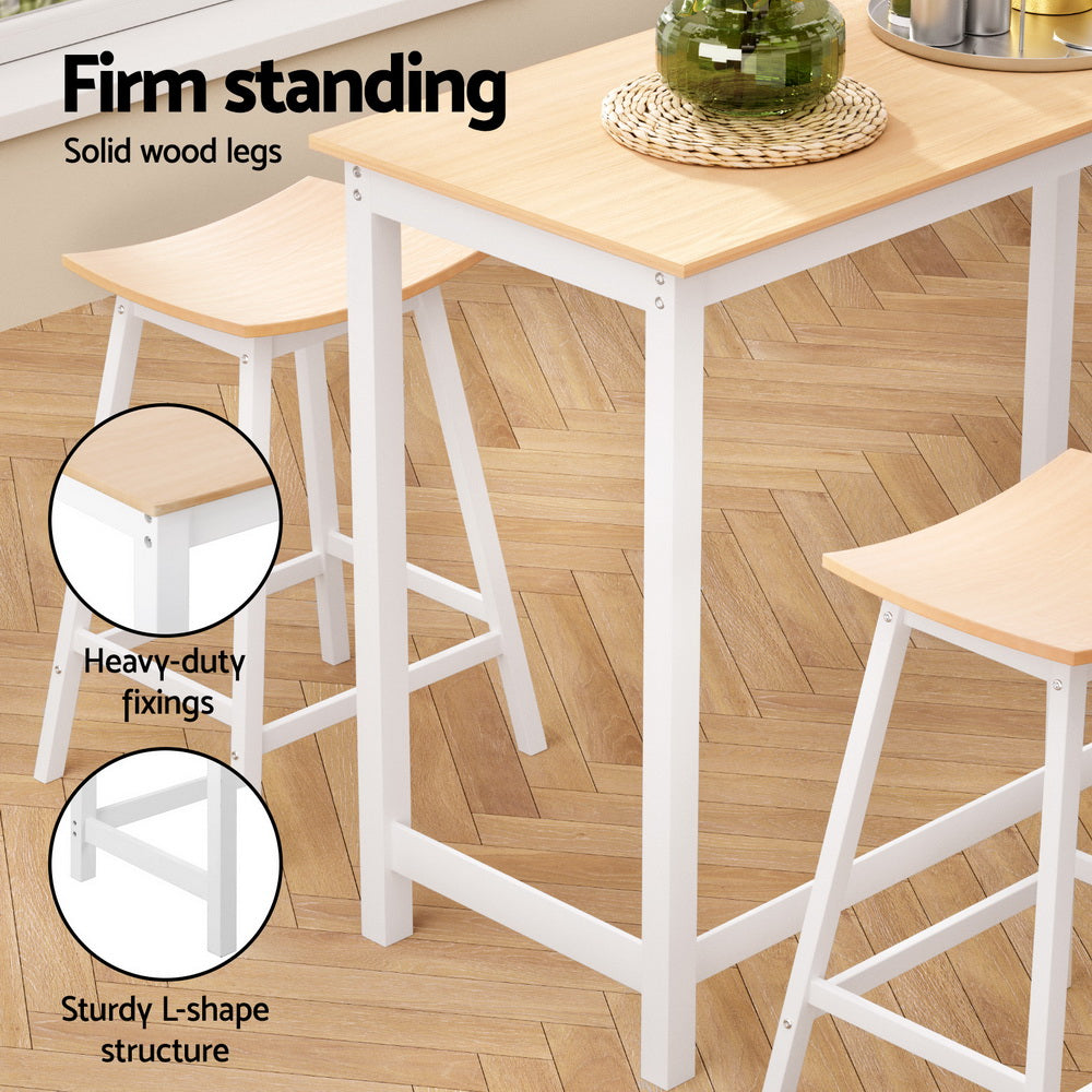 Table & Bar Stools: Artiss Bar Table and Stools Set Dining Desk Solid Wood Kitchen Chairs Cafe Pub