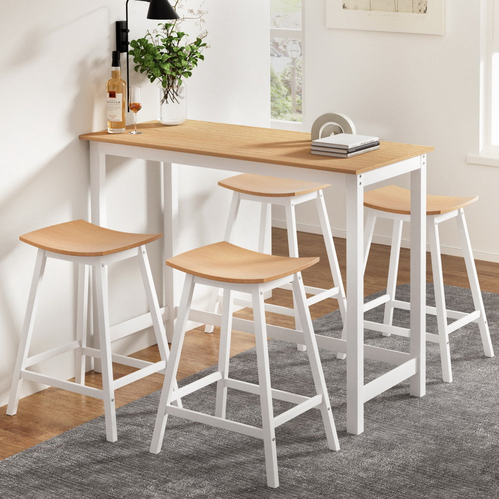 Table & Bar Stools: Artiss Bar Table and Stools Set Dining Desk Solid Wood Kitchen Chairs Cafe Pub