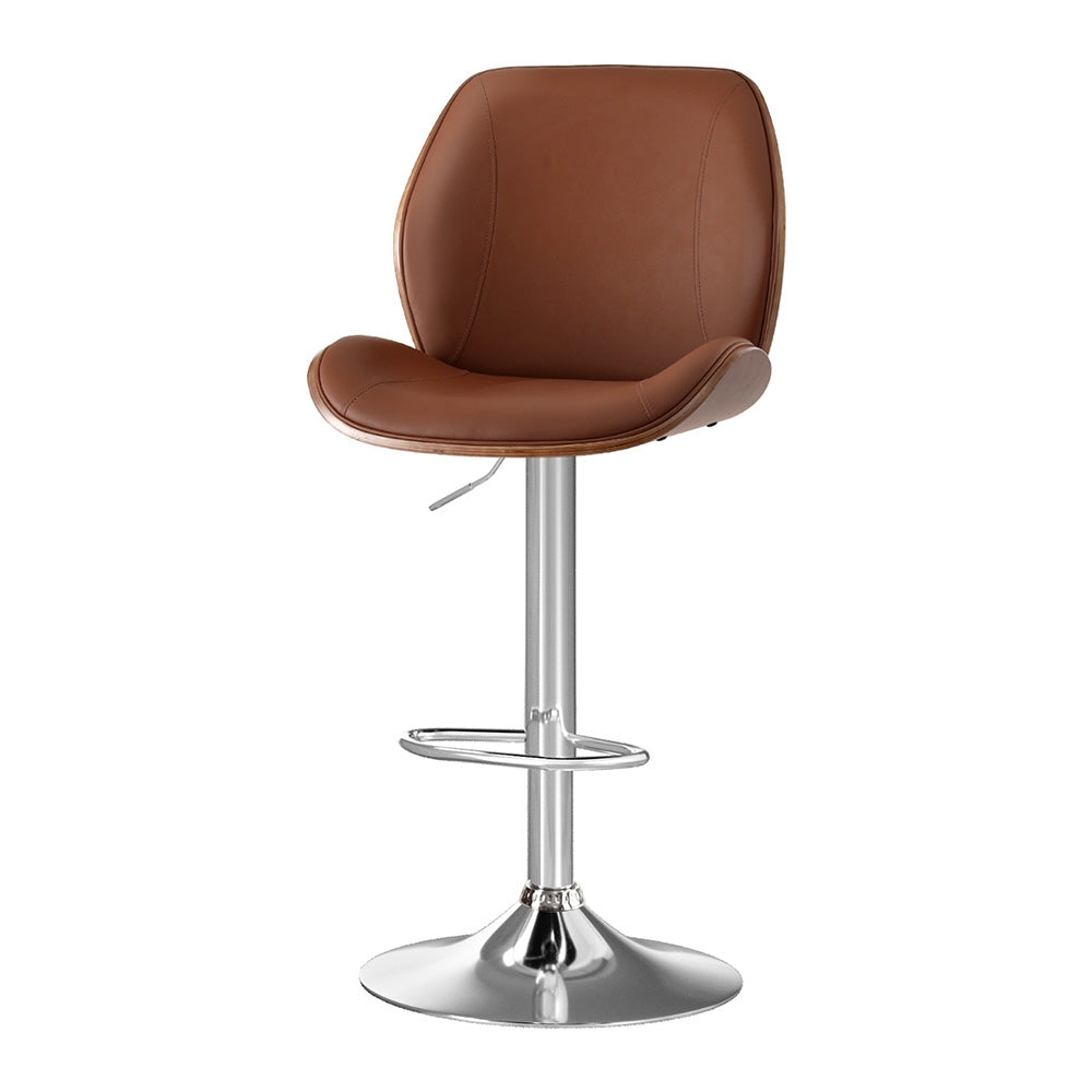 Table & Bar Stools: Artiss 1X Bar Stool Bentwood Swivel Adjustable Kitchen Dining Counter Stool Leather Brown