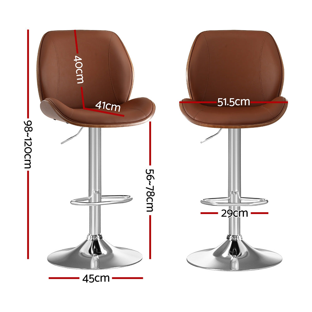 Table & Bar Stools: Artiss 1X Bar Stool Bentwood Swivel Adjustable Kitchen Dining Counter Stool Leather Brown