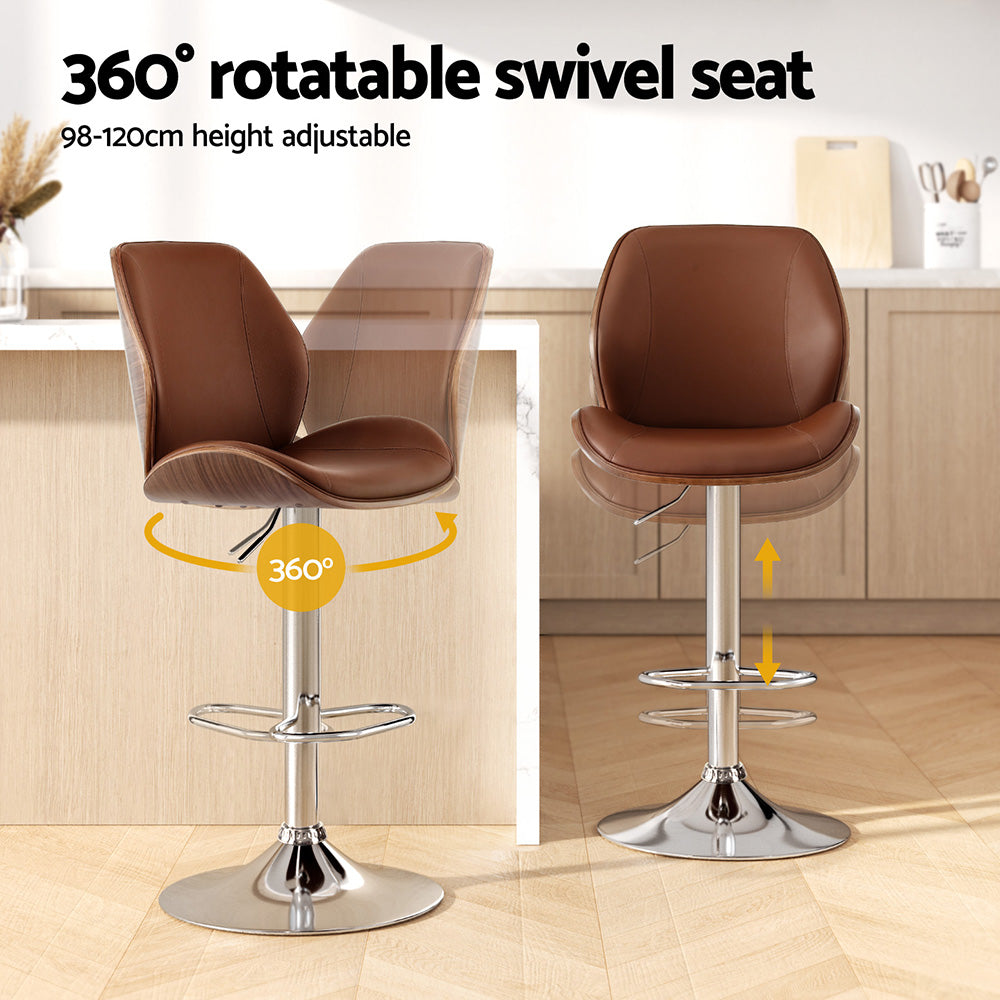 Table & Bar Stools: Artiss 1X Bar Stool Bentwood Swivel Adjustable Kitchen Dining Counter Stool Leather Brown