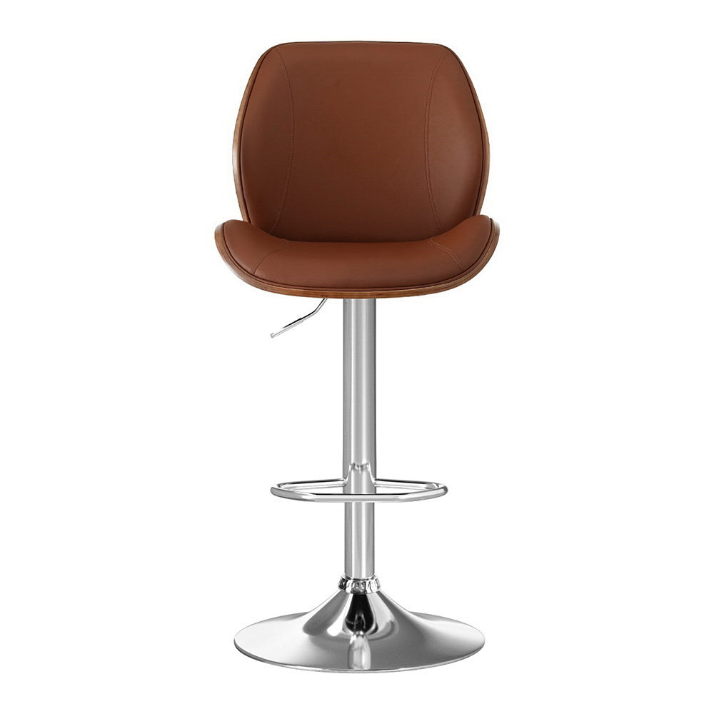 Table & Bar Stools: Artiss 2X Bar Stools Bentwood Adjustable Kitchen Counter Chair Leather Brown