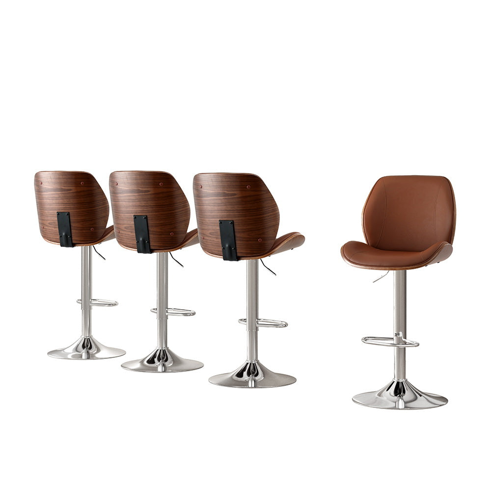 Table & Bar Stools: Artiss 4X Bar Stools Bentwood Adjustable Kitchen Counter Chair Leather Brown