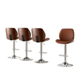 Table & Bar Stools: Artiss 4X Bar Stools Bentwood Adjustable Kitchen Counter Chair Leather Brown