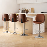 Table & Bar Stools: Artiss 4X Bar Stools Bentwood Adjustable Kitchen Counter Chair Leather Brown