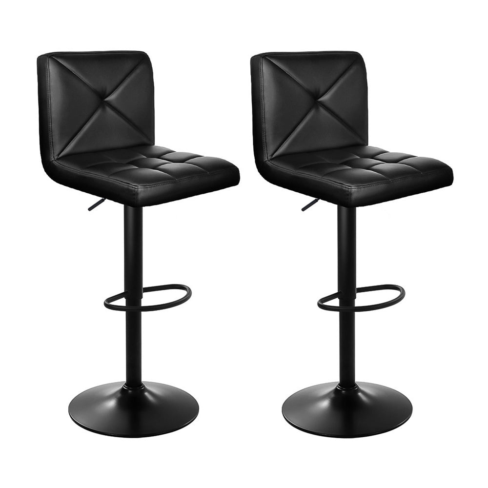 Table & Bar Stools: Artiss 2x Bar Stools Kitchen Dining Chairs Gas Lift Stool Leather Black