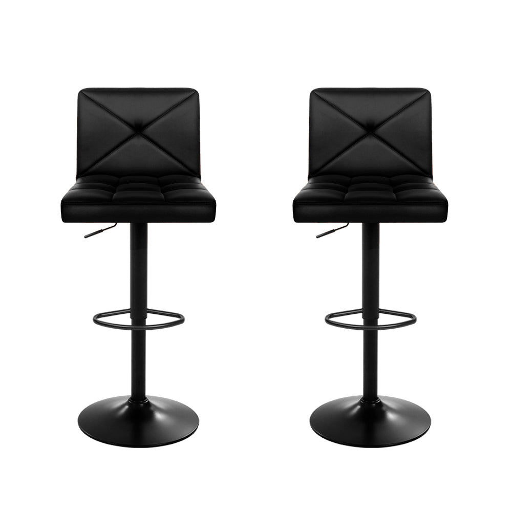 Table & Bar Stools: Artiss 2x Bar Stools Kitchen Dining Chairs Gas Lift Stool Leather Black