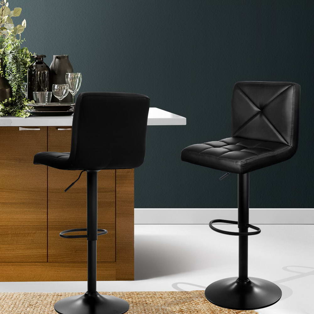 Table & Bar Stools: Artiss 2x Bar Stools Kitchen Dining Chairs Gas Lift Stool Leather Black